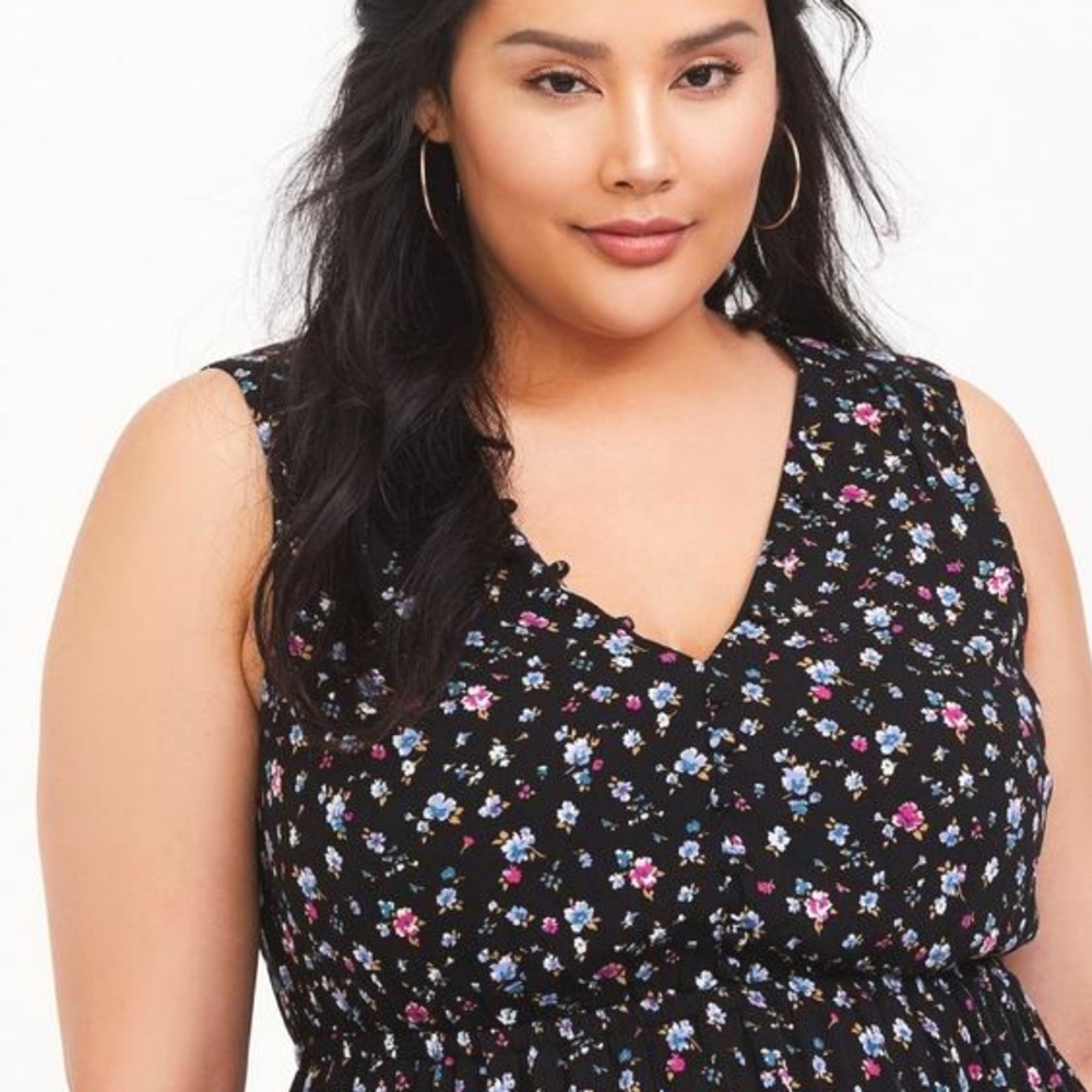 Torrid Black Floral Tiered Gauze Midi Dress - Picture 3 of 10